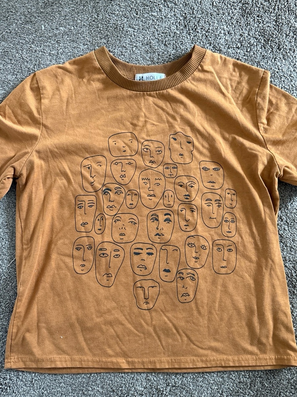 Holla Mustard Tee with Abstract Face Print